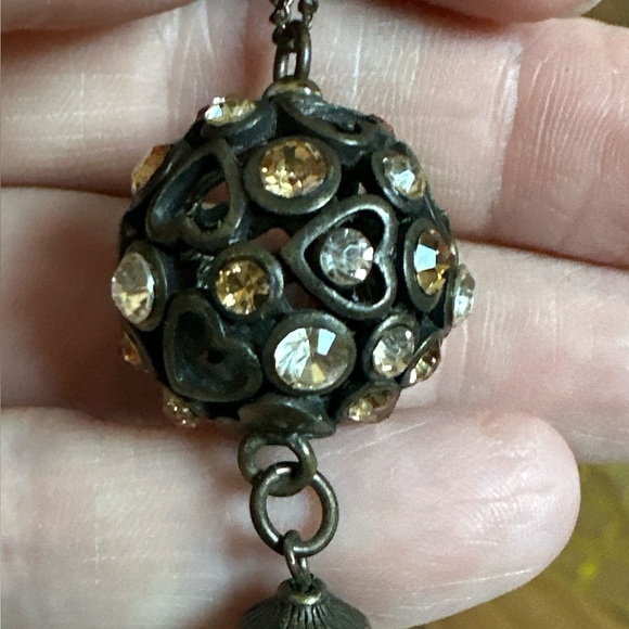 Dual chain necklace crystals and hearts - Picture 2 of 8